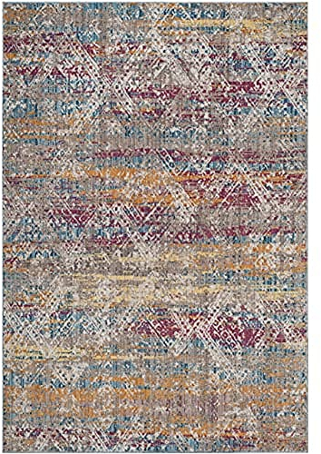 SAFAVIEH Traditionell Teppich für Wohnzimmer, Esszimmer, Schlafzimmer - Bristol Collection, Kurzer Flor, Fuchsia und Hellgrau, 155 X 229 cm