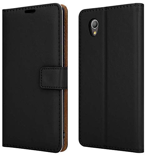 PIXFAB For Alcatel 1 (2021) 5033X - Premium Leather Magnetic Book Wallet Protective Phone Case Cover With Viewing Stand & Card Slots - Black Book Wallet + Screen Protector