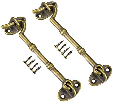 sourcing map 4.1 Cabin Hooks Eye Latch Door Gate Swivel Window Brass Hook with Mounting Screws Bronze 2pcs