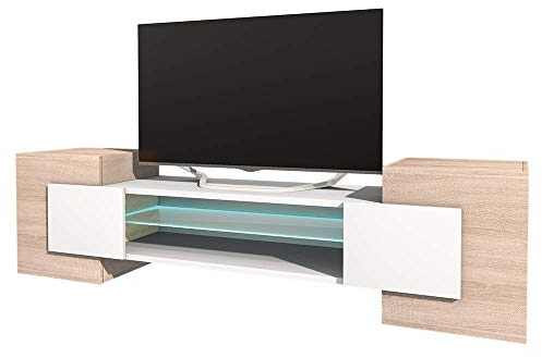 Selsey Gaelin – TV-Lowboard / Fernsehschrank in Sonoma Eiche/Weiß Stehend mit LED-Beleuchtung160 cm
