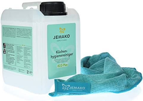 Jemako Küchenhygienereiniger 2l Kanister - Profituch klein 35 x 40 cm inkl. Sinland Feinmaschiges-Wäschenetz