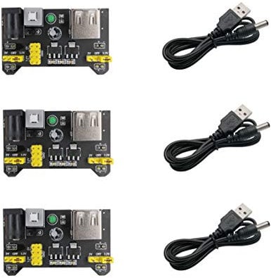 Excelity 3pcs 3.3V/5V Power Supply Module USB 5.5*2.1mm Cable for MB102 Dashboard Kit
