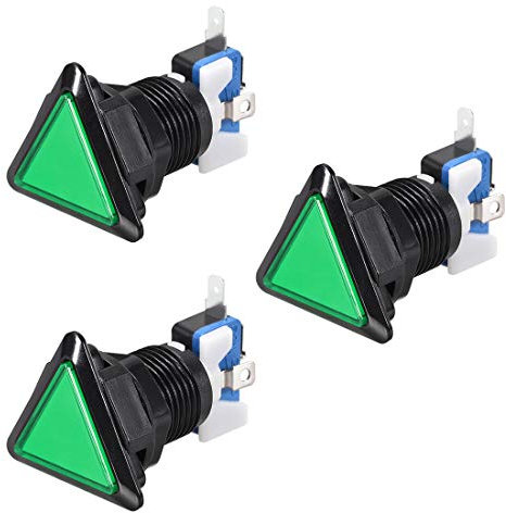 sourcing map Spiel Druckknopf dreieckig 12V LED beleuchteter Druckschalter mit Mikroschalter für Arkade Videospiel 39x39x39 Grün-2St