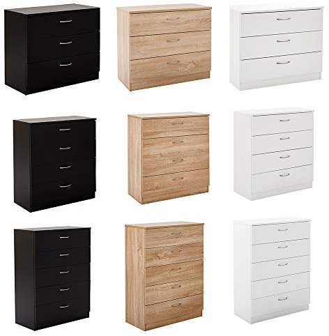 Panana Chest of Drawers with Metal Handles and Runners 3/4/5 Drawer Bedside Storage Cabinet for Bedroom Living Room Hallway (Black, 4 Drawer)