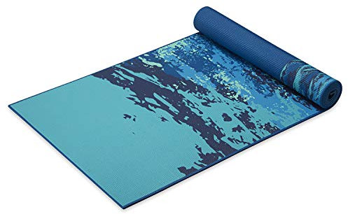 Gaiam Yogamatte, Premium-Druck, wendbar, extra dick, rutschfeste Übungs- und Fitnessmatte für alle Arten von Yoga, Pilates und Bodentraining, friedliches Gewässer, 6 mm