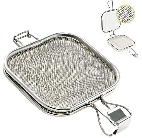 TAMUME Stainless Steel Sandwich Grilling Basket with Clamp, Suitable Barbecue Baking Part for Oven and Toaster with Folding Wire Mesh