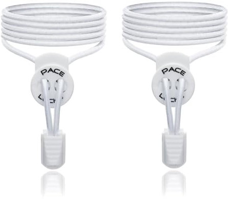 ALPHAPACE Pace Locks Elastische Schnürsenkel ohne binden mit Schnellverschluss, Schuhbänder ohne Schnüren, Slip-on Schnellverschluss für Sport, Jugend & ältere Menschen, 120 cm, 1-Paar in Pure White