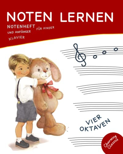 Notenheft. Noten lernen für Kinder und Anfänger. Klavier. Vier Oktaven.