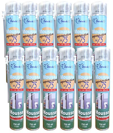 DSTOCK60 – Set mit 12 Flaschen Bauschaum/ Montageschaum , 750 ml – Professioneller Polythan-Schaum, isolierend, klebend, für den Innen- und Außenbereich