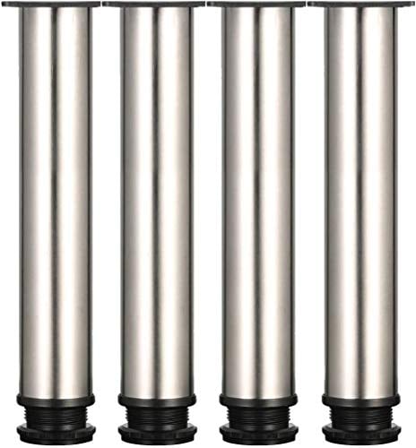 4 piezas Pies ajustables, Pies de gabinete de 250 mm de altura, patas de mesa, patas de muebles, acero inoxidable cepillado, altura ajustable de 0-15 mm, vienen con tornillos de acero inoxidable