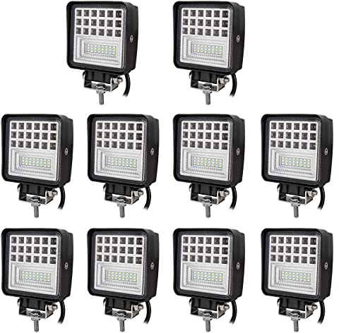 RIGIDON 10 Pcs Auto Quad Scheinwerfer, 4 Zoll 10cm 126W Spot Flood Combo Offroad Beleuchtung für SUV ATV, Traktor, LKW, 4x4, 6000K led nebelscheinwerfer, led arbeitsscheinwerfer, led arbeitslicht