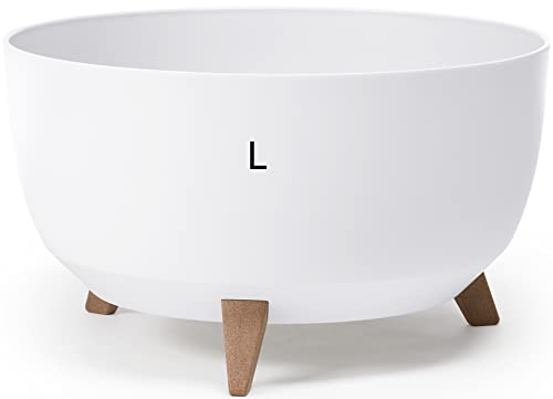 Maceta con patas de plástico, cuenco con inserto, color blanco, altura: 25 cm, diámetro: 40 cm, tamaño L