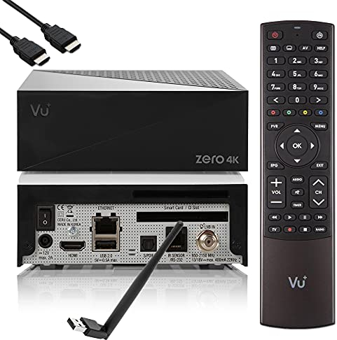VU Zero 4K - Ricevitore satellitare UHD HDR con 1 sintonizzatore DVB-S2X, E2 Linux Smart Receiver, CI + lettore di schede, lettore multimediale, HbbTV Mediathek, USB, 150 Mbit WiFi + cavo EasyMouse