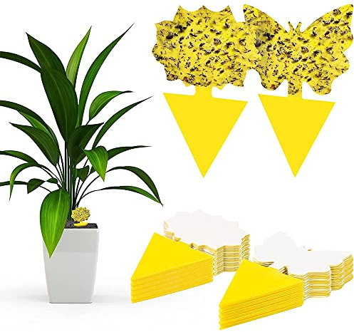 FANXIYA 48 Stück Gelbtafeln Steckbare Fliegenfalle, Insektizidfreie Klebefalle Schutz vor Trauermücken and Fliegende Schädlinge im Garten, auf Balkon.