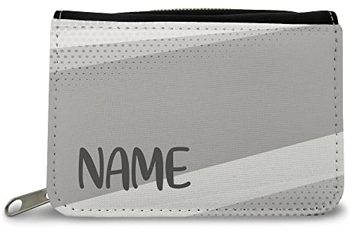 GRAVURZEILE Bedruckte Geldbörse - Abstrakt Design - Personalisiert mit Name - Geschenk für Kinder & Teenager für Taschengeld Fahrkarte - für Jungen Mädchen Schüler zum Geburtstag - Farbe: Grau