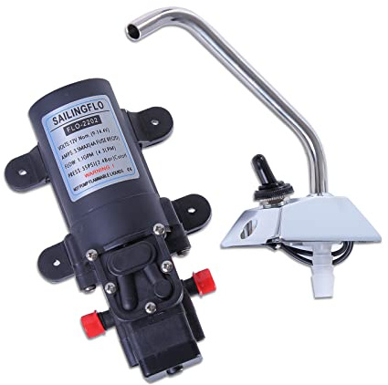 LynsaTac Pompa acqua 12 V 35 psi 1.0 GPM Pompa a membrana con interruttore di pressione e rubinetto rotante a 360 ° piccola pompa acqua per camper barca booster acqua rubinetto