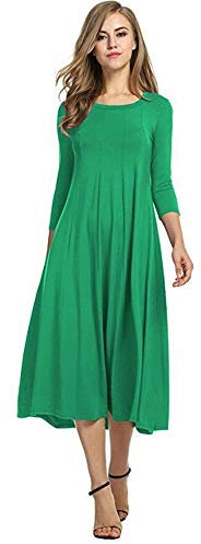 Womens Ladies Plain Jersey Swing Dress Casual Long Sleeve Midi Dress Skater UK Size (Jade Green, 16-18)