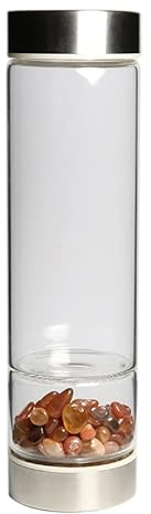 SAHKGYE Natürliche Kristall-Edelstein-Glaswasserflasche Zur Herstellung Einer Natürlichen Quarzkristall-Elixier-Flasche Mit Edelsteinwasser Kristallpunkt-Energie-Wasserflasche 550Ml