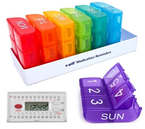 e-Pill 6 Times a Day x 7 Day Weekly Pill Organizer, Vitamin and Medicine Pill Box Reminder - with 6 Alarm Timer (White)