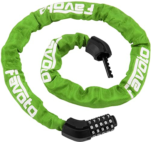 Favoto Bike Lock Bicycle Chain Lock 5-Digits Codes Combination Heavy Duty 114cm Long Security Resettable Hardened Steel for E-Bike Bicycle Scooter Door Gate Fence Ladder Lawn Mower Green