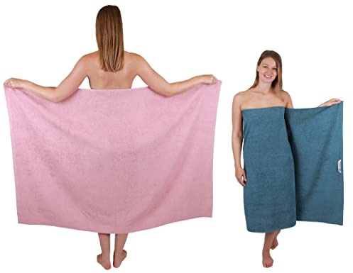 Betz 2 Stück Maxi Duschtücher XXL Badetuch Duschtuch Größe 100x150cm Berlin Farbe Lotus/taubenblau