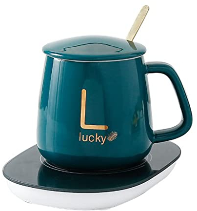 Fdit Tazza da caffè in Ceramica da 380 Ml con Riscaldatore a Temperatura Costante di 55 ℃ Scalda Tazze da caffè Scalda Tazze per Bevande Set Scalda Tazze (Spina americana) (adattatore richiesto da te)