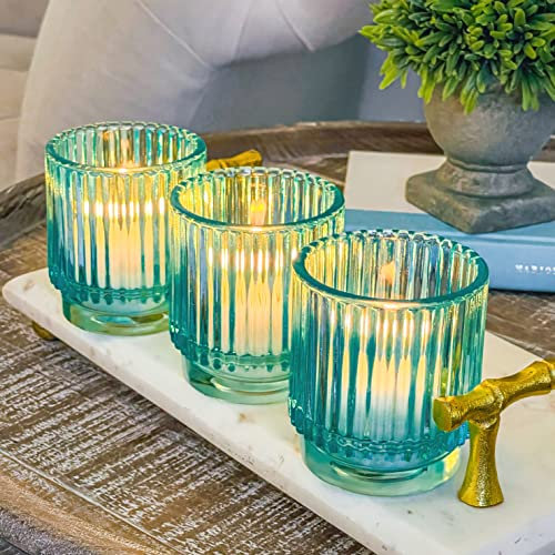 Kate Aspen Lot de 6 photophores Vintage en Verre côtelé Bleu