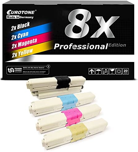 EuroPro Toner 8X kompatibel für Oki MC351 MC352 MC361 MC362 MC561 MC562 ersetzt Schwarz Blau Rot Gelb