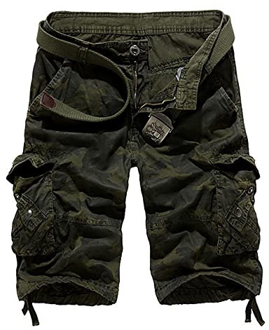 Pantalon Travail Homme Camouflage Militaire avec Poche Jean Vintage Casual Print Tenue Confortable Lightweight Short Course a Pied Homme Pas Cher Boardshort Ete Fête des pères Vert armée 38