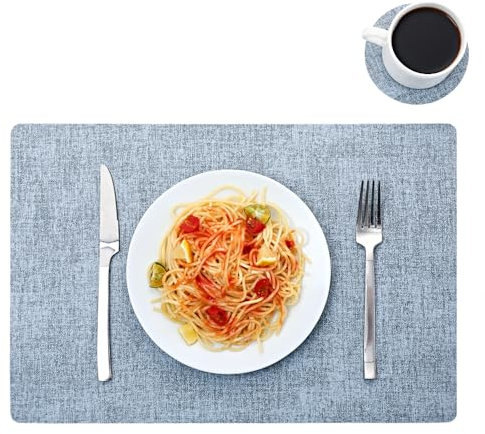 Lot de 6 sets de table et dessous de verre en cuir, grands sets de table, imperméables et résistants à la chaleur (bleu)