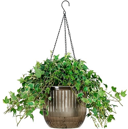 Melphoe Lot de 1 pot de fleurs à arrosage automatique pour intérieur - 21,6 cm - Avec 3 crochets et trous de drainage - Pour jardin et maison