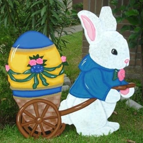 Osterhase Osterdeko Hase Gartendeko Figur Vintage Frühling Gartenstecker Osterstecker Handmade Garten Stecker Deko Ostern Hase Werbeschilder Gartenschilder für draußen drinnen (NJ-A, One Size)