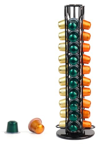Coffee Capsule Holder Compatible for Nespresso - Coffee Pod Holder Classic 40 pcs Rotating Design Stainless Steel,Coffe Storage Rack for Capsule Holder Nespresso Capsule Storage(Black)