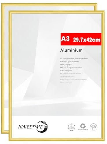HIMEETIME® 2x Cornice A3 30x42 cm | Cornice in metallo dorato | Cornice per documenti 29,7x42 cm Grande Collage | Cornice in metallo Cornice in alluminio | Cornice per quadri A3 Cornice per foto