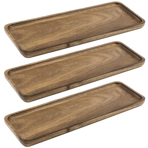 FAAING 3er Set Holztablett Rechteckig aus Akazienholz, 29 x 10 cm Holz Tablett Deko Klein, Dekotablett Holz, Holzbrett Deko Tablett Servierplatte Rechteckig