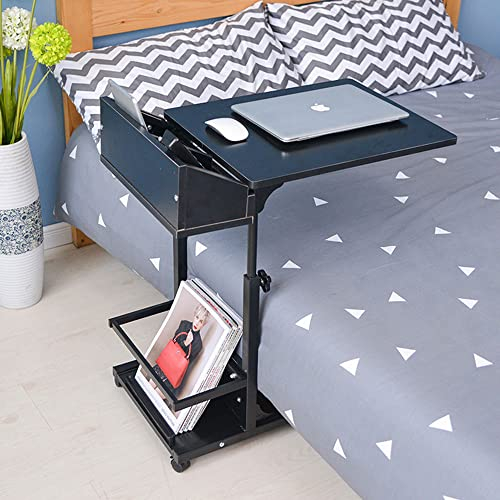 KJHYYPP Mesa de Cama de Altura Ajustable para el hogar/Hospital, mesita de Noche para Uso médico, Cuaderno, Bandeja de Comida, Mesa Auxiliar para sofá, Negra
