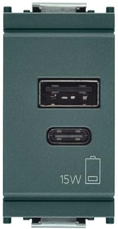 Vimar 16292.AC.15 IDEA Alimentatore USB 15 W 3 A 5 V per dispositivi elettronici, uscite USB A e USB C