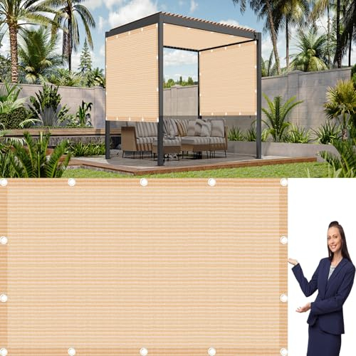 Sonnenschutz Netz 9.5 x 10 m mit Ösen Schattiergewebe Staubschutz Sonnenschutz für Garten Balkon Zaun Terrassen Swimming Pool, Sandgelb