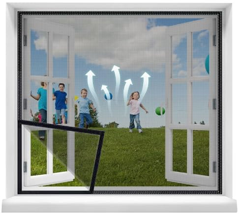 Tende Zanzariera Fissa Per Finestra 150x190cm Rete Raffinata, Alta Trasparenza, Schermo per Finestra Autoadesivo Lavabile con Kit di Installazione Nero