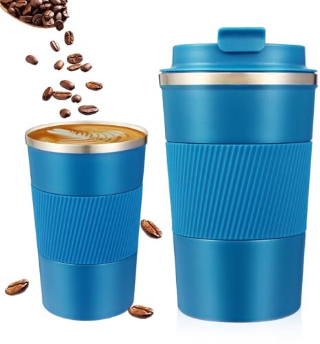 DOETYD Travel Mug with Leakproof Lid 510ML Stainless Insulated Coffee Thermal Cup Reusable Insulated Mug for Hot Cold Coffee Drinks Water (510ML Blue)