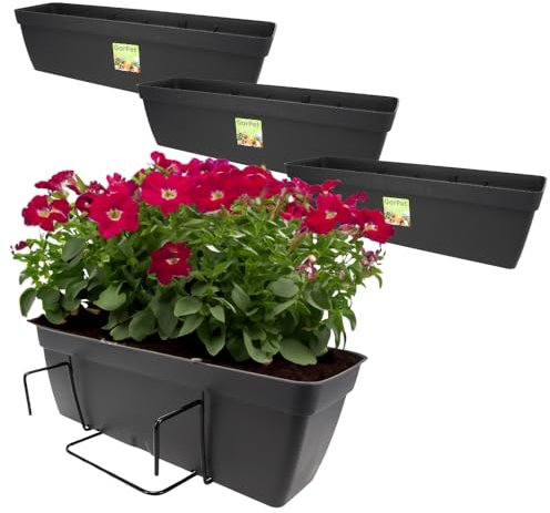 GarPet 4X Blumenkasten Balkongeländer Balkon Blumenkasten Balkonkasten mit Halterung Balkonkasten Geländerkästen Balkonkasten mit Wasserspeicher 60 cm