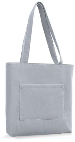 Bieiyhe Bolsa Tote Bag,Bolsa Tela Cremallera,Shopping Bag,Bolso de Pana Grande,Bolso Comodo, Bolso de La Compra,Bolso de Mano,Bolsa de Yute con Dos Asas Largas,Bolso de Hombro Para Mujer-Gris claro