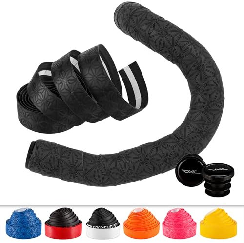 DXC BT Lenkerband Rennrad/Lenkerband Gravel Paar 3cm x 210cm, Dicke 3mm, Bar Tape, Bartape Griffband (Embossed Stars, schwarz)