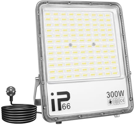 AUXTINGS LED Strahler Außen 300W,30000LM Sicherheitsbeleuchtung Aussen 1,5m Kabel mit Stecker, Aussenstrahler IP66 Wasserdicht, 6000K Außenstrahler, Flutlicht Scheinwerfer für Garten Garage Hof Haus