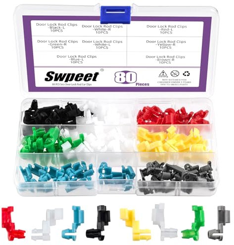 Swpeet 80Pcs Car Door Lock Rod Clips Assortment Kit, Left and Right Door Handle Rod End Clip Retainer, Tailgate Handle Rod Clip, Latch Locking Push Compatible with Most Cars