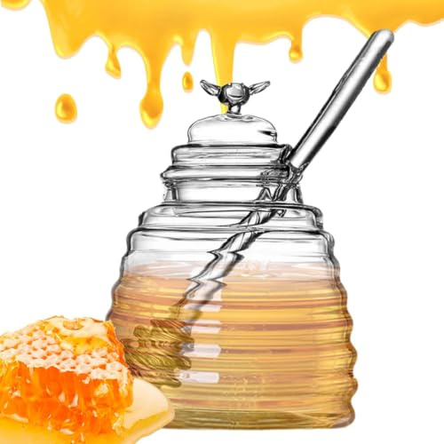 Honigglas Mit Löffel Und Deckel, 500ml Glas Honigtopf Honigglas Honiggläser | Honigdose Honigbehälter Honigspender Versiegelter Honigtopf Für Sirup Bienenstock Küche Speicherung