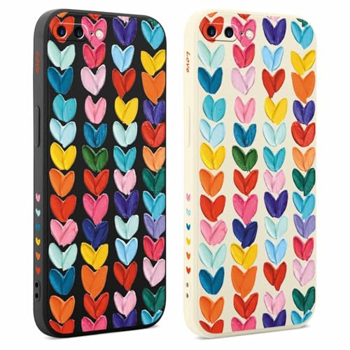 Coiwxmoi 2 Pezzi Cover per iPhone 7 Plus/8 Plus 5,5 Pollici, Aesthetic Disegni Donna Custodia con Motivo, Sottile Morbido Silicone TPU Bumper Protettiva Case Custodie per iPhone 8 Plus, Cuore 03