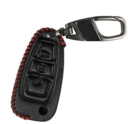 MUEOSI 3 Button Car Key Fob, for Ford, for Mondeo, for Focus, for Fiesta, B Max Galaxy, for Mondeo, Leather Car Remote Folding Key Ring car key shell