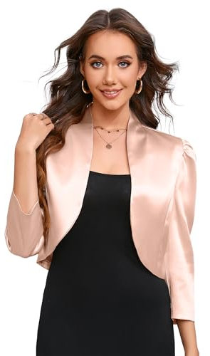 KOJOOIN Mujer Bolero Elegante Chaqueta Corta Festiva Blazer Chaqueta de Hombro Manga 3/4 al Vestido (Embalaje MULTIVÍA), Color champán., M