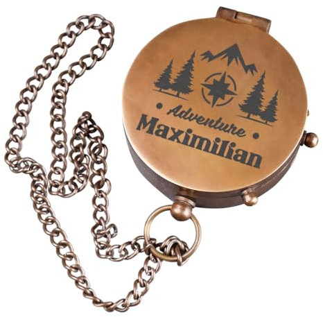 polar-effekt Kompass antik mit personalisierter Gravur als Geschenk - Geburtstagsgeschenk für Frauen und Männer - Nautischer Taschenkompass in Bronze